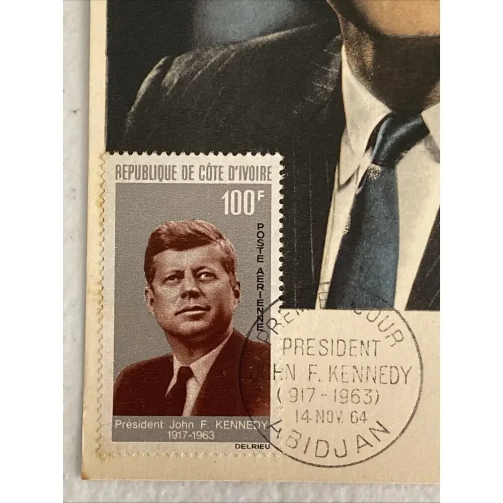 JFK John F Kennedy Memorial Postcard‎ 1964 Stamped 100f Abidjan Ivory Coast RARE